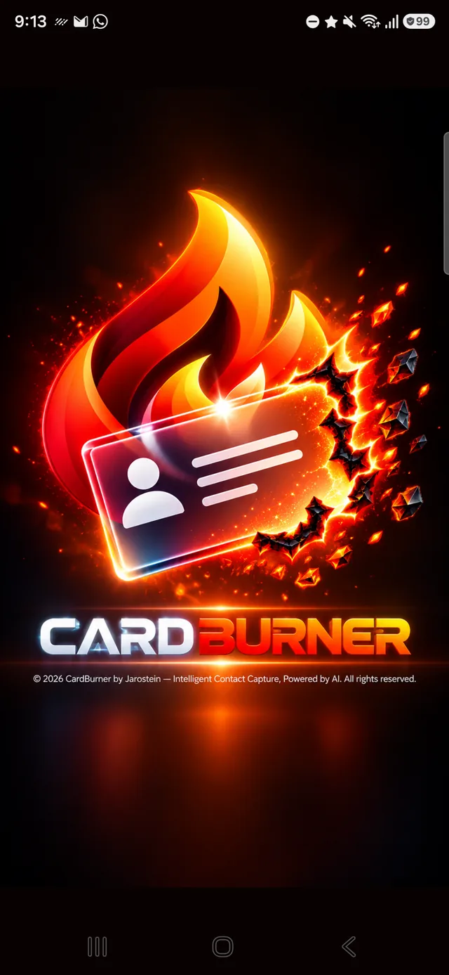 CardBurner splash screen with the flame and card logo